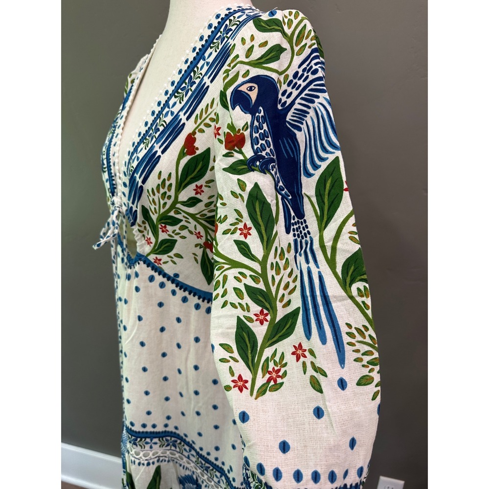 NWT Farm Rio Macaw Flight Maxi Dress Small Tropical Bird Linen $280 Sold Out - Picture 16 of 16